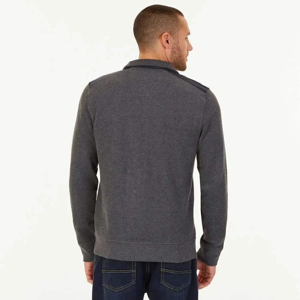 New! NAUTICA Mixed Media Men's Gray Sweater Jacket Full-Zip 100% Cotton XXL 2XL